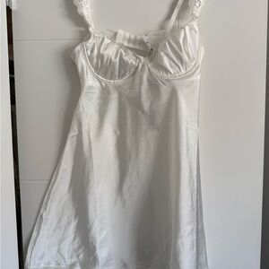 Chic White Satin Chemise with Lace Accents Bridal